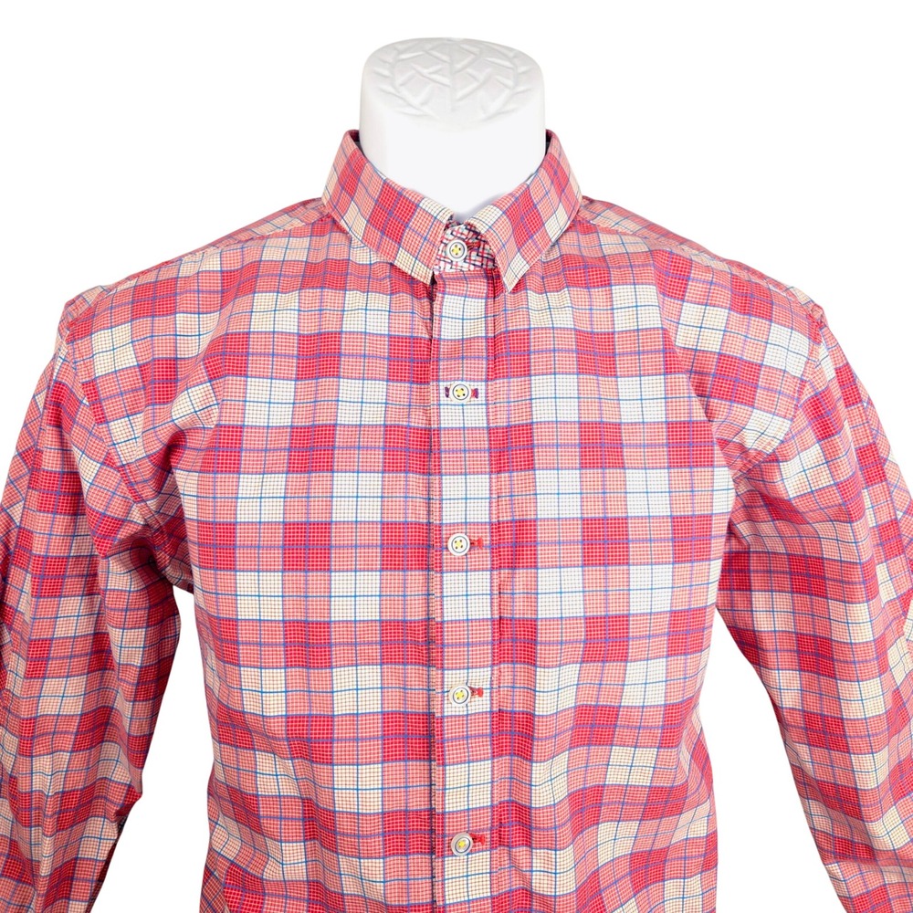 Robert Graham Tailored Plaid Button Down Shirt Men's Size Medium Red Blue White